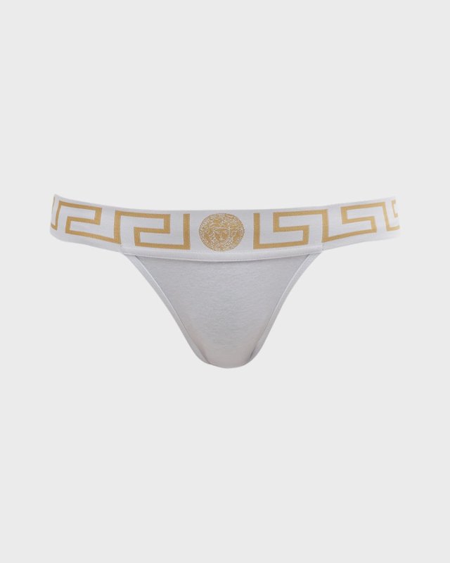 Greca-Border Stretch Cotton Thong